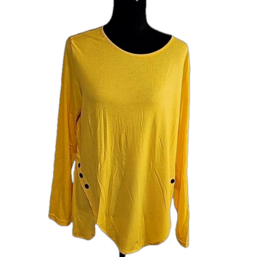 CASUAL Long Sleeve Yellow Tunic Blouse Button Side T Shirt Top Size xl NWOT